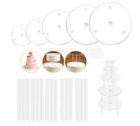 Planches à Gâteaux,Plat Gateau Sur Pied Plastique, 5 Plateaux de Séparation de gâteau et 15 Pièces Goujons à Gâteau Supports à Gâteau pour Construction et l'empilage de Gâteaux à Plusieurs Niveaux