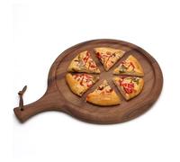 Planches à pizza rondes en bois avec poignée, planche à découper multi-usages, plateau de service rond durable, facile à utiliser, convient pour pizza, pain, fruits, légumes, fromages, marron, 30 x 40
