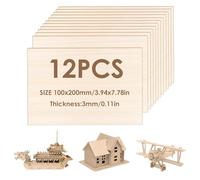 Planches en Bois de Balsa pour Projets DIY - 12 Pièces, 200x100x3mm, Bois Naturel Idéal pour la Sculpture, Modélisme et Artisanat