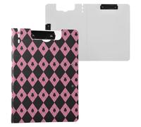 Planchette à pince pliante Buffalo Plaid Rose Noir Poker Saint-Valentin Porte-bloc A4 avec classeur Deux clips métalliques Porte-stylo Tableau à clip scolaire avec couverture