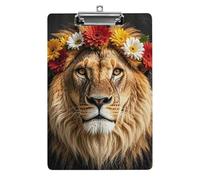 Planchettes à pince en acrylique pour bureau extérieur, 21,6 x 31,5 cm, format A4, pour travailleur social, infirmière, fournitures de bureau, lion africain portant une fleur sur sa tête, pinces à