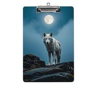 Planchettes à pince en acrylique pour bureau extérieur, 21,6 x 31,5 cm, format A4, pour travailleur social, infirmière, fournitures de bureau, le loup blanc sur le rocher avec clip discret