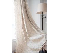 Plancholo 1 panneau de rideau de fenêtre semi-transparent en coton et lin avec passe-tringle avec pompons beiges pour salon, chambre à coucher (150 x 160 cm (l x L)