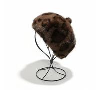 Plancholo Béret moelleux en fausse fourrure pour femmes et filles, imprimé léopard, marron foncé, Taille unique