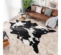 Plancholo Grand tapis en fausse fourrure de vache noire, 1,6 x 2,2 m, noir et blanc