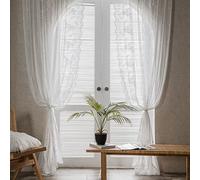 Plancholo Lot de 2 rideaux en dentelle blanche de 238,8 cm de long, broderie florale bohème avec bords festonnés, passe-tringle, panneau de fenêtre filtrant la lumière pour chambre à coucher et salon