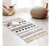 Plancholo Petit tapis bohème en coton tissé lavable avec pompons pour salon, chambre à coucher, entrée, cuisine 61 x 91 cm