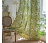 Plancholo Rideau bohème de 200,7 cm de long pour chambre à coucher, motif feuilles botaniques vertes, en coton et lin, semi-occultant, avec passe-tringle, 1 panneau, 150 cm de large x 200,7 cm de long