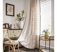 Plancholo Rideau bohème de 238,8 cm de long - 1 panneau à imprimé géométrique orange - En coton et lin - Semi-occultant - Traitement de fenêtre bohème avec passe-tringle pour chambre à coucher - 150 x