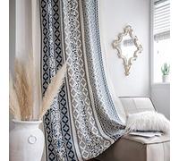 Plancholo Rideau bohème semi-occultant en coton et lin imprimé avec passe-tringle pour salon, chambre à coucher (150 x 221 cm (l x L)