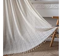 Plancholo Rideau bohème semi-transparent en dentelle au crochet tricoté à la main avec pampilles avec passe-tringle pour chambre à coucher (1 panneau, 150 x 180 cm (l x L), beige)