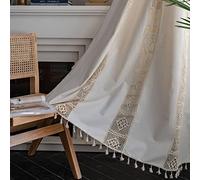 Plancholo Rideau Boho 180,3 cm de Longueur 1 Panneau Blanc Dentelle Crochet Patchwork Drape avec Passe-tringle Semi-Transparent Rideau de Fenêtre Rustique pour Chambre à Coucher Salon (150 cm L x