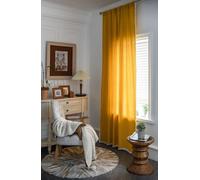 Plancholo Rideau de fenêtre semi-occultant de couleur unie de style bohème en coton et lin avec pompons pour chambre à coucher, salon (139,7 x 238,8 cm (l x L), jaune)