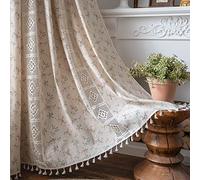 Plancholo Rideau floral bohème de 200,7 cm de long en dentelle au crochet et patchwork semi-transparent avec passe-tringle pour salon, chambre à coucher (beige, 150 cm de large x 200,7 cm de long, 1