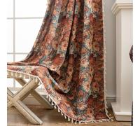 Plancholo Rideau floral de 160 cm de long - 1 panneau de rideau de fenêtre jacquard bohème avec pompons - Pour salon, chambre à coucher (fleur orange, 150 x 160 cm (l x L)