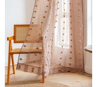 Plancholo Rideau transparent à pompons café de 200,7 cm de long - 1 panneau pour salon, chambre à coucher, rideau de fenêtre touffeté bohème filtrant la lumière avec passe-tringle, 132,1 cm de large x