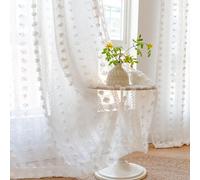 Plancholo Rideau transparent blanc à pompons de 61 cm de long - 1 panneau pour salon, chambre à coucher, rideau de fenêtre touffeté bohème filtrant la lumière avec passe-tringle, 132,1 cm de large x