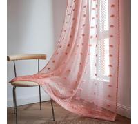 Plancholo Rideau transparent rose clair à pompons de 160 cm de long - 1 panneau pour salon, chambre à coucher, rideau de fenêtre touffeté bohème filtrant la lumière avec passe-tringle, 132,1 cm de