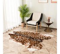 Plancholo Sika Tapis en fausse fourrure de cerf pour la maison, 0,8 x 1,1 m, blanc et marron