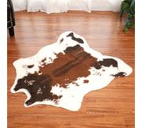 Plancholo Tapis imprimé vache en fausse fourrure pour la maison, marron et blanc, 1 x 0,9 m