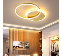Plancle LED à intensité variableIng Light with Remote Modern Metal & Acrylic Design Eye Protection 2 Ring Suspension Lamp for Living Kids' Room Study Gold Finish