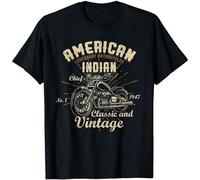 PLANDOO Men's American Legendary Motorcycles Indian Chief Vintage T Shirt Black L