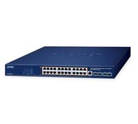 IPv6/IPv4, 24-Port 10/100/1000T 95W 802.3bt PoE + 4-Port 10G SFP+ Managed Switch (720W PoE budget, PoE PD alive check and schedule management, 250m Extend mode, 802.1Q VLAN, IGMP Snooping, TLSv1.2, SS
