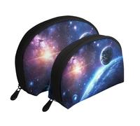 Planet Earth Shine in The Background Lot de 2 trousses de maquillage imprimées Portable Shell Trousse de toilette de voyage, blanc, Taille unique