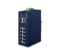 PLANET IGS-1020TF Switch Non-Géré 8x Gigabit Ethernet RJ45 + 2x SFP, 20Gbps, Full Duplex, Montage Mural/Rail DIN, Alimentation Redondante 24V