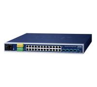 IP30 19" Rack Mountable Industrial L2/L4 24-Port 10/100/1000T + 4-Port 10G SFP+ Managed Switch (-40~75 degrees C, redundant power input on 100~240V AC and 24~60V DC terminal block, DIDO, Type-C consol