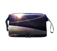 Planet in Starri Night Trousse de toilette double couche pour femmes et filles, trousse de toilette de voyage, trousse de maquillage pratique avec compartiment à pinceaux, multicolore, 27x15x14