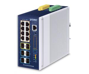 PLANET Industrial L3 8-Port Géré Gigabit Ethernet (10/100/1000) Connexion Ethernet, supportant l'alimentation via ce port (PoE) Aluminium, Bleu