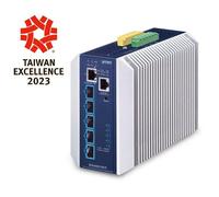 PLANET Industrial Layer 3 5-Port Géré L3 10G Ethernet (100/1000/10000) Aluminium et Bleu