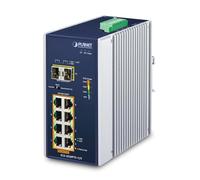 PLANET IP30 Ind 8-P 10/100/1000T Non-géré Gigabit Ethernet (10/100/1000) Connexion Ethernet, supportant l'alimentation via ce port (PoE) Bleu, Blanc