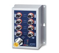 PLANET IP50 Ind 8-P 10/100TX M12 Non-géré Aucun Connexion Ethernet, supportant l'alimentation via ce port (PoE) Bleu, Gris