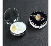 Planet Jupiter Pilulier rond portable à 3 compartiments pour poche ou sac à main, pilulier hebdomadaire, organiseur décoratif en métal pour médicaments, vitamines, cadeau de voyage