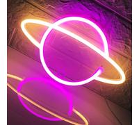 Planet neon sign - USB/Battery Driven LED sign chambre à coucher Neon Sign Wall Decor lumières anniversaire mariage Fête de Noël décoration de chambre, Rose + jaune