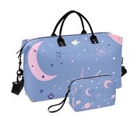 Planet Of Peach and Blue Stars Lot de 2 grands sacs de voyage surdimensionnés avec trousse de toilette pour le sport, Planète de pêche et étoiles bleues, 1 size