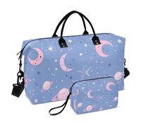Planet of Peach and Blue Stars Sac fourre-tout de voyage pour week-end/nuit Sac de sport avec trousse de toilette pour voyage en avion multifonction