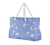 Planet of Peach and Blue Stars Sac fourre-tout portable avec fermeture éclair et poches latérales pour articles personnels avec poches zippées