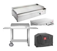 Planet - Plancha électrique en inox Chef 80 cm Avec chariot ouvert + couvercle + housse Gris argent G