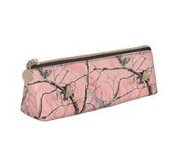 Planet Prints Trousse à crayons triangulaire et pochette à cosmétiques, organiseur en cuir PVC avec fermeture éclair pour l'école, le bureau, les voyages, Camouflage feuilles roses, One Size, Cartable