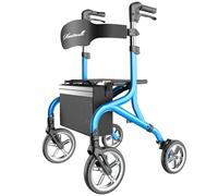 PLANET WALK Déambulateur super léger pour personnes âgées, déambulateur pliable avec siège et roues avant en caoutchouc de 25,4 cm pour tous les terrains, dossier réglable en hauteur, profitez du
