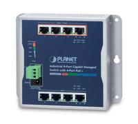 PLANET Commutateur réseau géré WGS-804HPT – 8x Gigabit (4 PoE+), 144 W PoE+, montage rail DIN, Noir