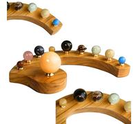 Planétarium fabriqué à la main en pierre précieuse avec base en bois - Planètes en cristal - Décoration de bureau - Cadeau d'astronomie pour la maison, le bureau, les amateurs de science