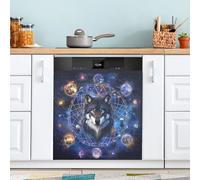 Planetary Wolf Aimant de lave-vaisselle pour porte avant, grand panneau décoratif en métal pour cuisine, lave-vaisselle, réfrigérateur, autocollant décoratif magnétique 58 x 66 cm