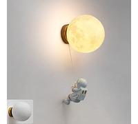 Planète Applique Murale Lune Lampe 3D Veilleuse Dimmable, Chambre d'Enfant Lampe de Nuit Sphérique pour Garçons Filles Astronaute Lampe Hauteur Réglable Lampe de Murale Lampe de Chevet Intérieur LED