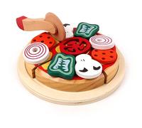 PLANÈTE Bois - Plateau Pizza - FSC - 030245 - 4 Parts - Multicolore - Bois - Jeu pour Enfant - Jouet Durable - Cuisine - Jeu d'Imitation - Alimentation - - 19 cm x 19 cm - À Partir de 2 Ans