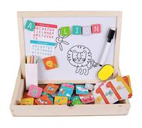 PLANÈTE Bois - Tableau Double Face Ardoise Magnétique - FSC - 030243-66 pièces - Multicolore - Bois - Jeu pour Enfant - Jeu Educatif - Montessori - 30 cm x 22 cm - À Partir de 3 Ans