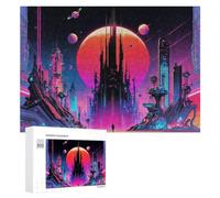 planète de Science-Fiction Jigsaw 300 pièces Paysage Urbain en Bois Puzzle,Puzzle Impossible Puzzle pour Adulte pour Couple